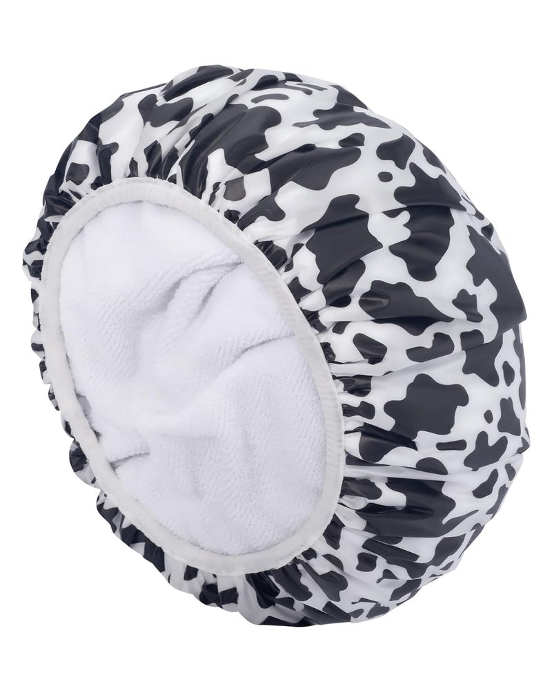 Auban Shower Cap, Shower Cap for Women Terry Cloth Lined EVA Exterior Reusable Double Layer Waterproof, Large Bath Hair Cap for All Hair Lengths, Hotel Travel Essentials Accessories Deep Conditioning - Image 1